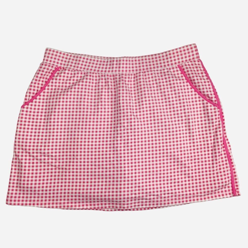 D & Co Active Skort Mini  Skirt Shorts Women's XL Pink White Check Plaid Stretch